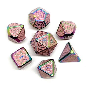 7-Piece Metal RPG Dice Set — Pink Stained Glass
