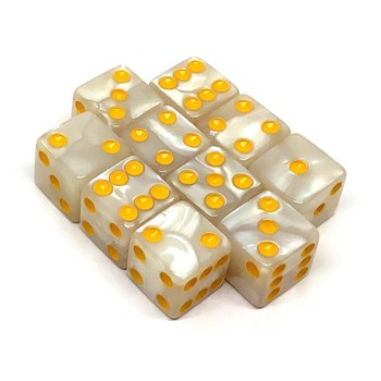 Dice Set D6 Marbled White Pearlescent 16 mm with Square Corners (10 pcs.)