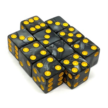 Dice Set D6 Marbled Black 16 mm with Square Corners (10 pcs.)