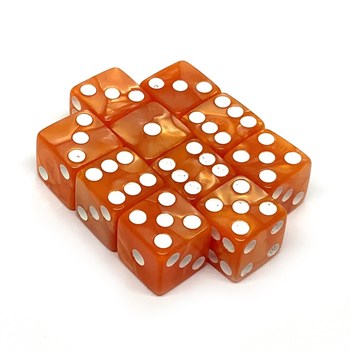 Dice Set D6 Marbled Orange Positivity 16 mm with Square Corners (10 pcs.)