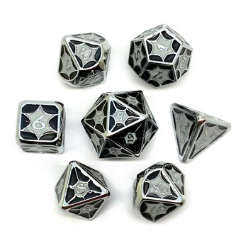 7-Piece Metal RPG Dice Set — Black-White Stained Glass