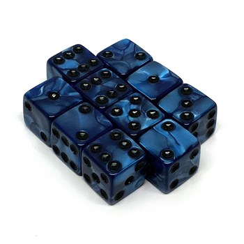 Dice Set D6 Marbled Blue Depth 16 mm with Square Corners (10 pcs.)