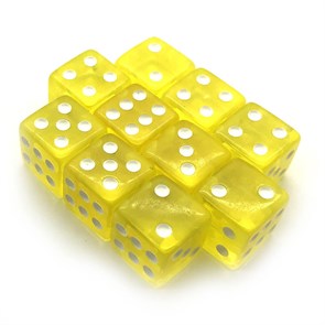 Набор кубиков 10 шт. D6 прозрачный жёлтый 16мм с ровными углами