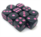 Dice D6 16 mm 10pcs. Black with Rose Dots - photo 30937